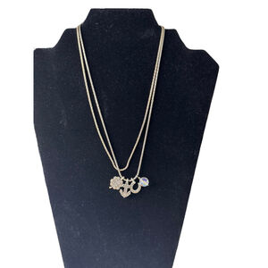 Brighton Silver Tone Charm Necklace Clover Anchor Horseshoe Iridescent Bead